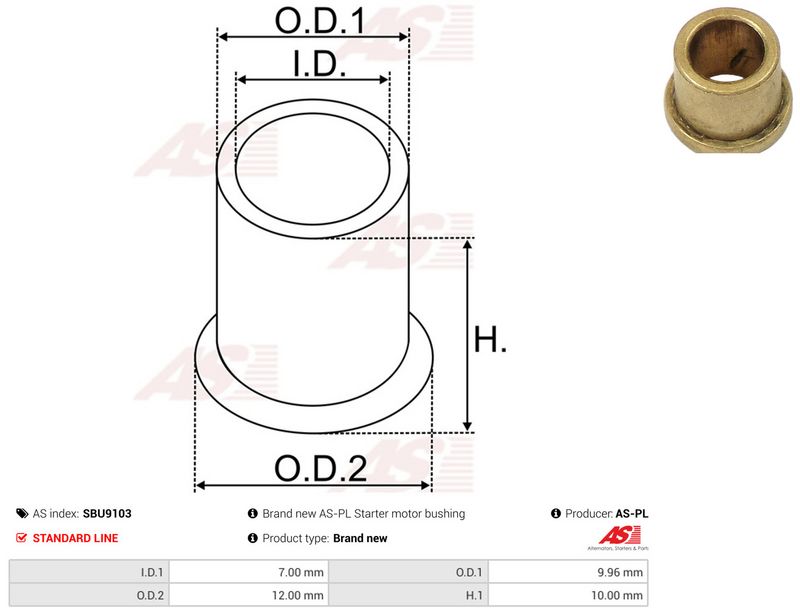 AS-PL SBU9103 Bush, starter shaft