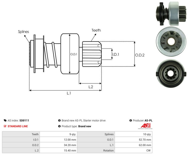 AS-PL SD0111 Freewheel Gear, starter