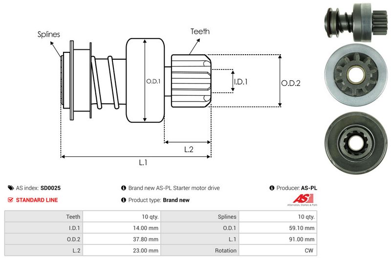 AS-PL SD0025 Freewheel Gear, starter