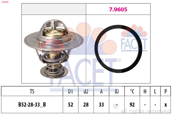 FACET termosztát, hűtőfolyadék 7.8928