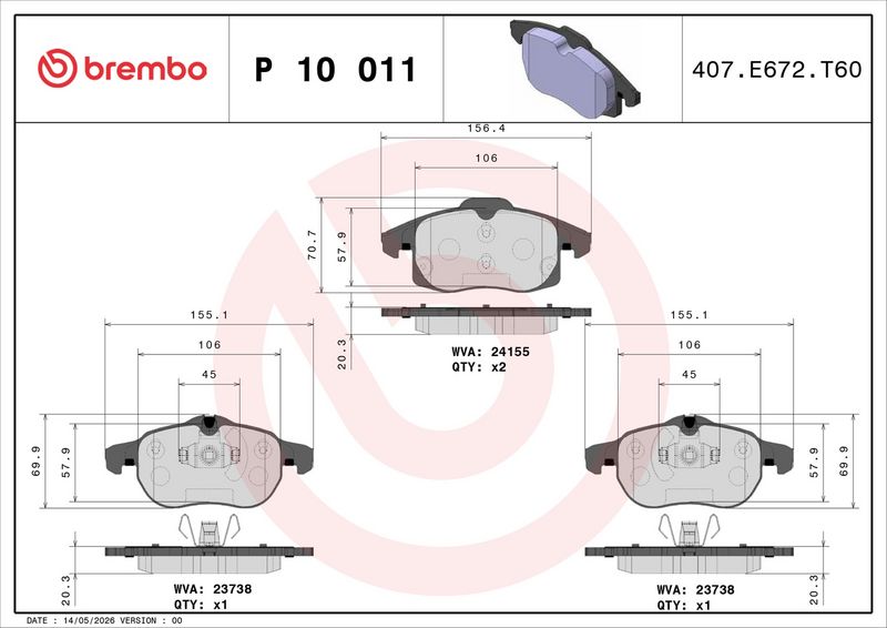 Piduriklotsi komplekt, ketaspidur, BREMBO P 10 011