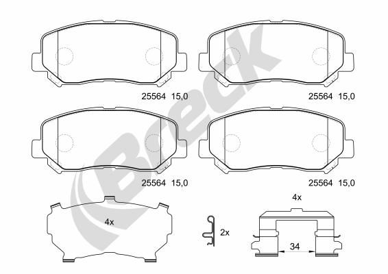 Комплект гальмівних накладок, дискове гальмо, Breck 255640070110
