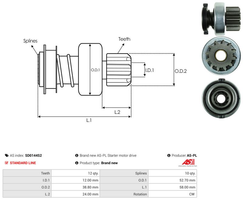 AS-PL SD0144S2 Freewheel Gear, starter