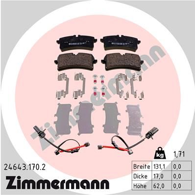 Комплект гальмівних накладок, дискове гальмо, Zimmermann 24643.170.2