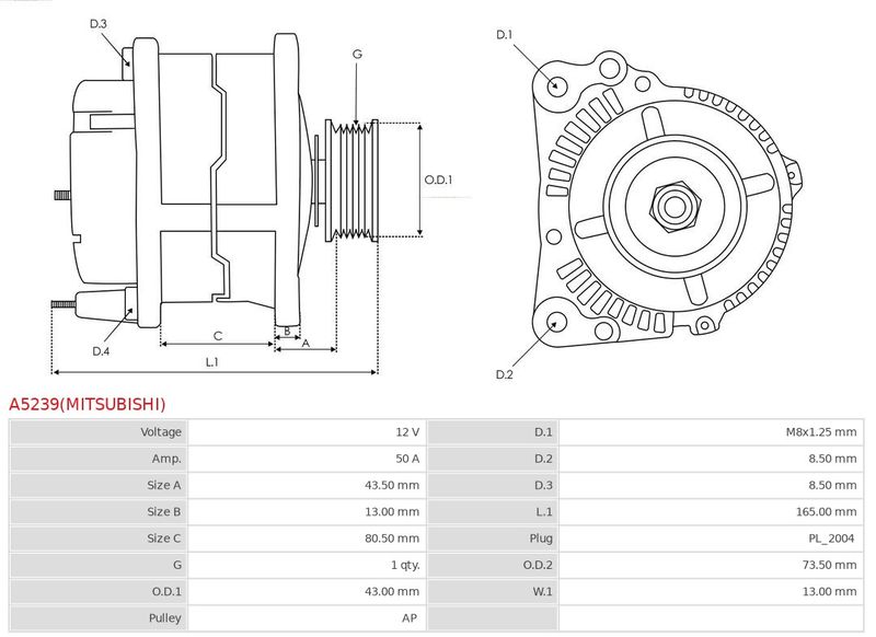 AS-PL A5239(MITSUBISHI) Alternator