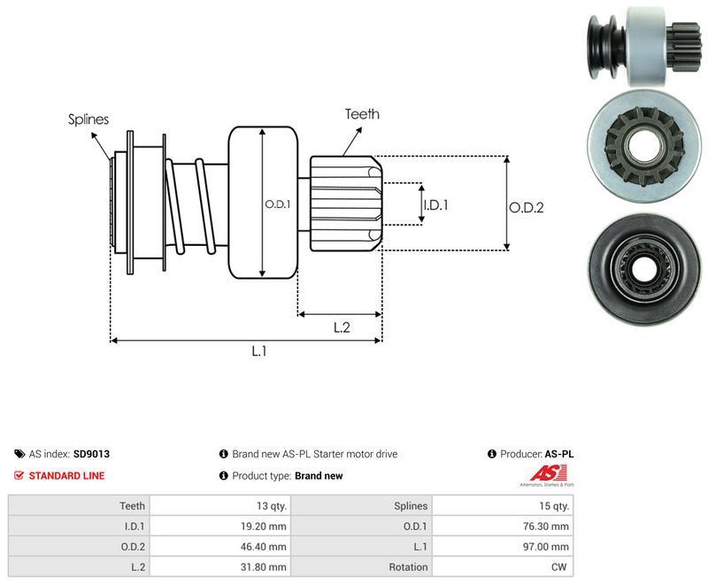 AS-PL SD9013 Freewheel Gear, starter