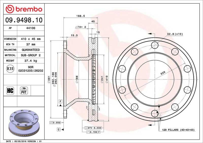 BREMBO 09.9498.10 Brake Disc