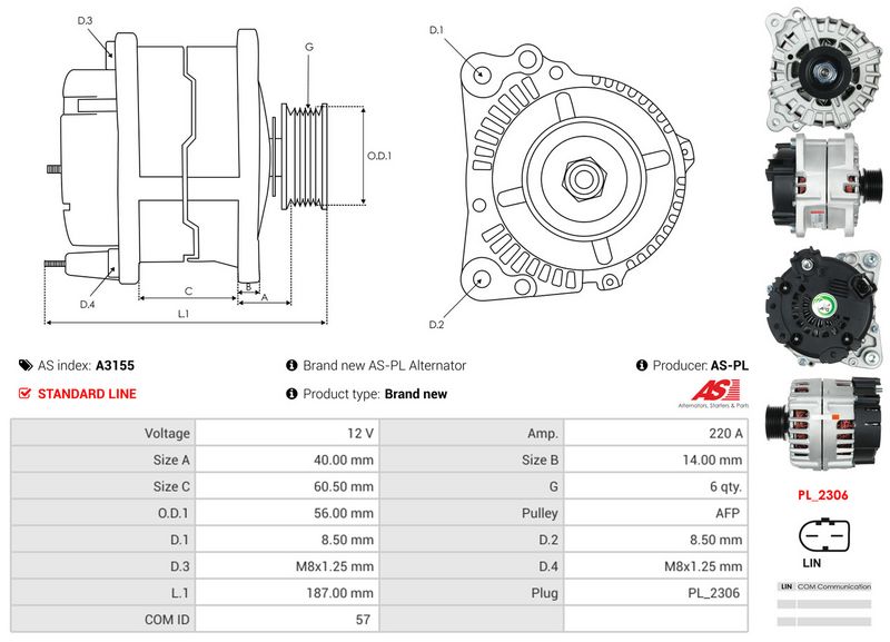 AS-PL A3155 Alternator