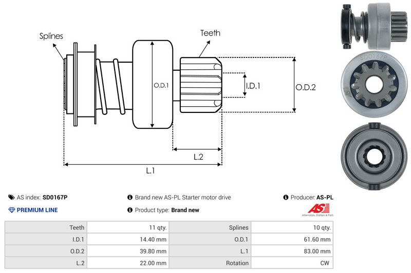 AS-PL SD0167P Freewheel Gear, starter