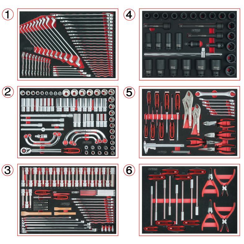 Universal-systeminlägg-sats för 6 förvaringsfack med 291, premium-verktyg