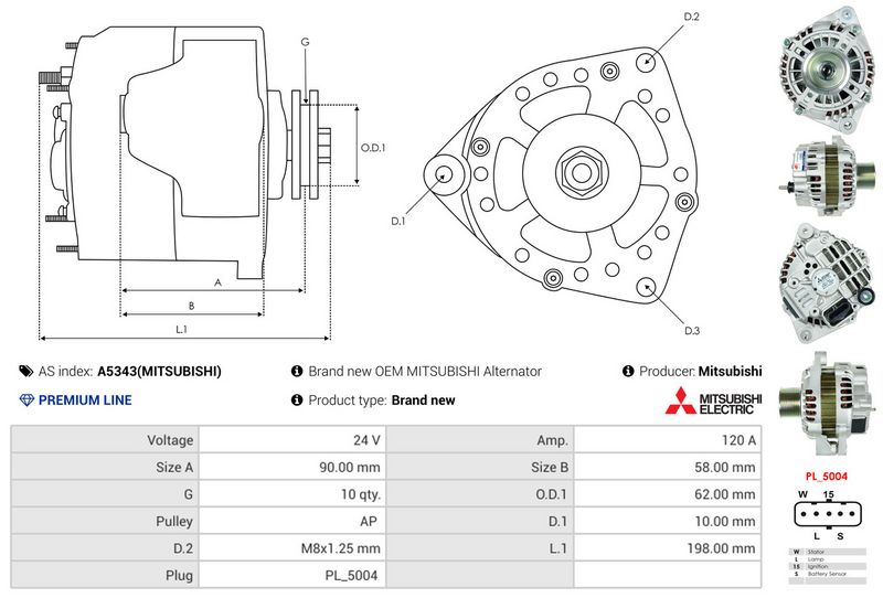 AS-PL A5343(MITSUBISHI) Alternator