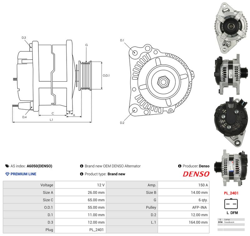 Generaator, AS-PL A6050(DENSO)
