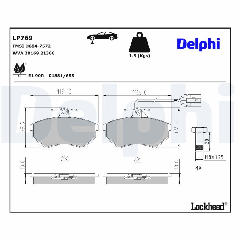 комплект спирачно феродо, дискови спирачки DELPHI