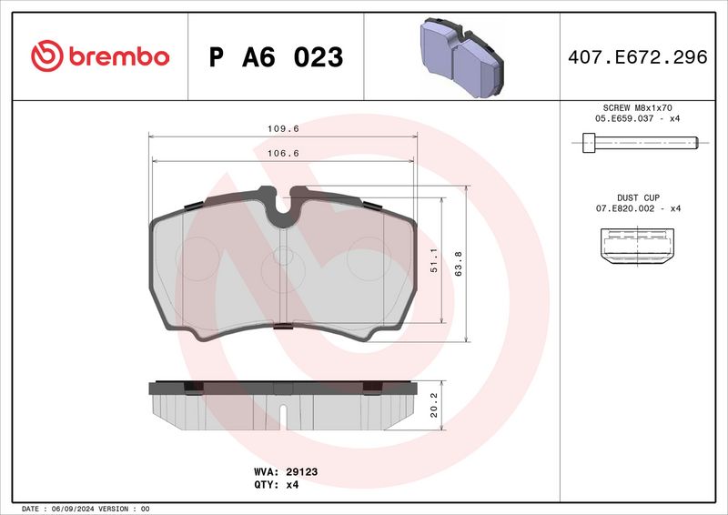 Piduriklotsi komplekt, ketaspidur, BREMBO P A6 023