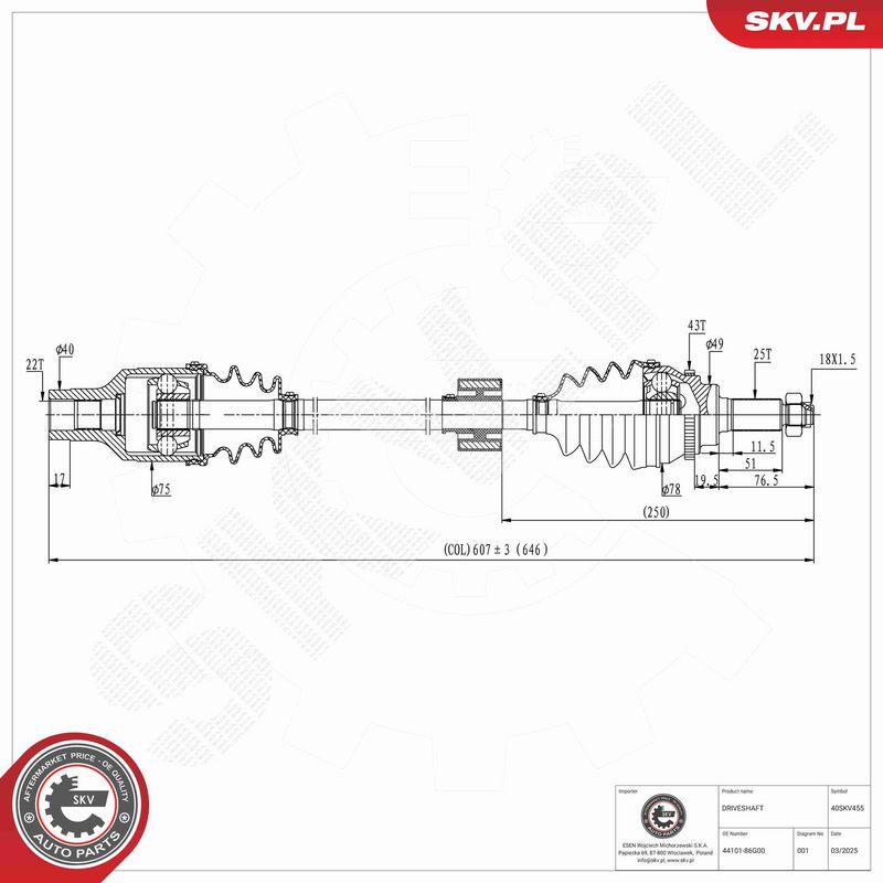 ESEN SKV 40SKV455 Drive Shaft