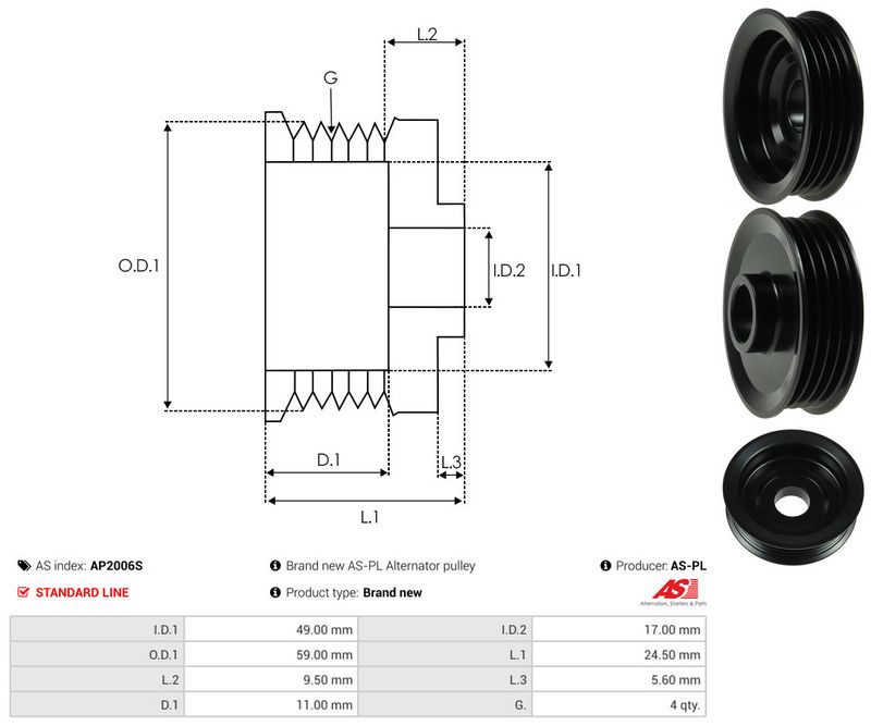 AS-PL AP2006S Belt Pulley, alternator