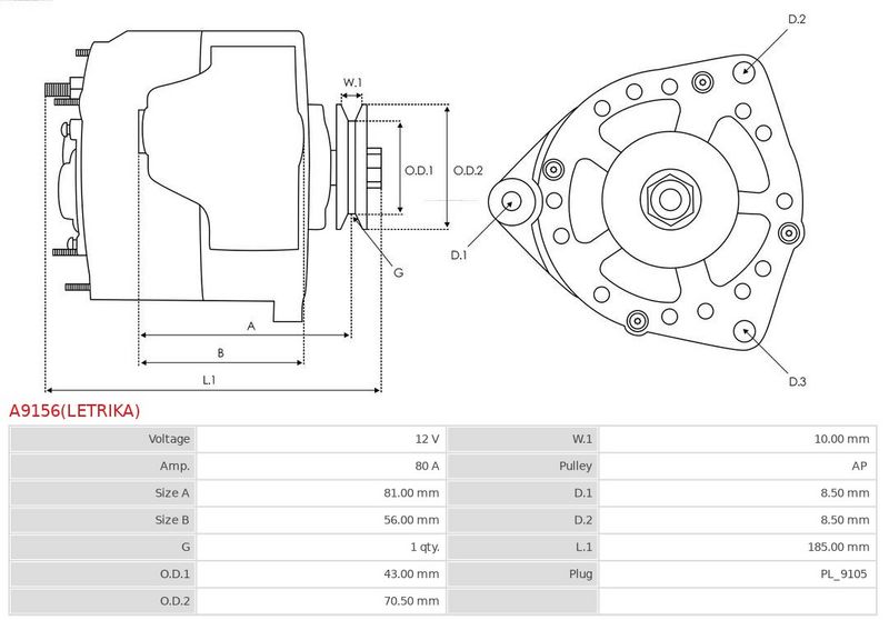AS-PL A9156(LETRIKA) Alternator