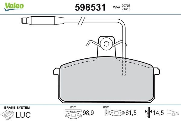 VALEO 598531 - Stabdžių kaladėlių komplektas