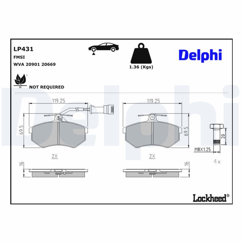 комплект спирачно феродо, дискови спирачки DELPHI