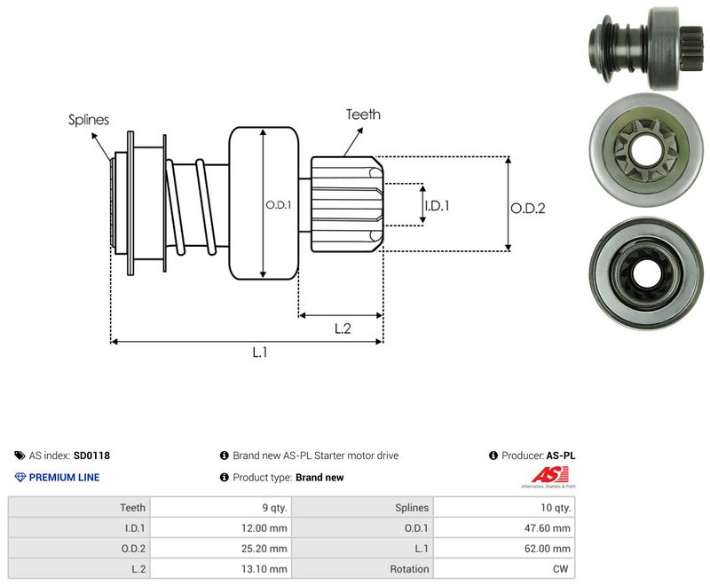 AS-PL SD0118 Freewheel Gear, starter