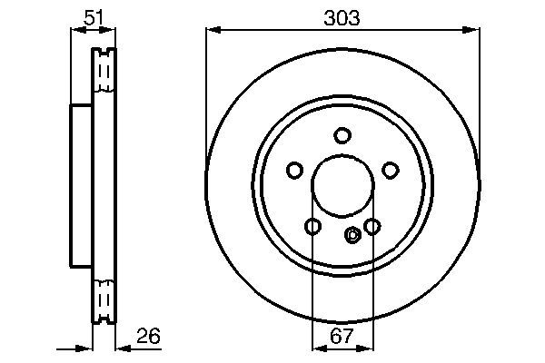 BOSCH диск тормозной передний вентиль. Mercedes W163 ML-klasse 303*26