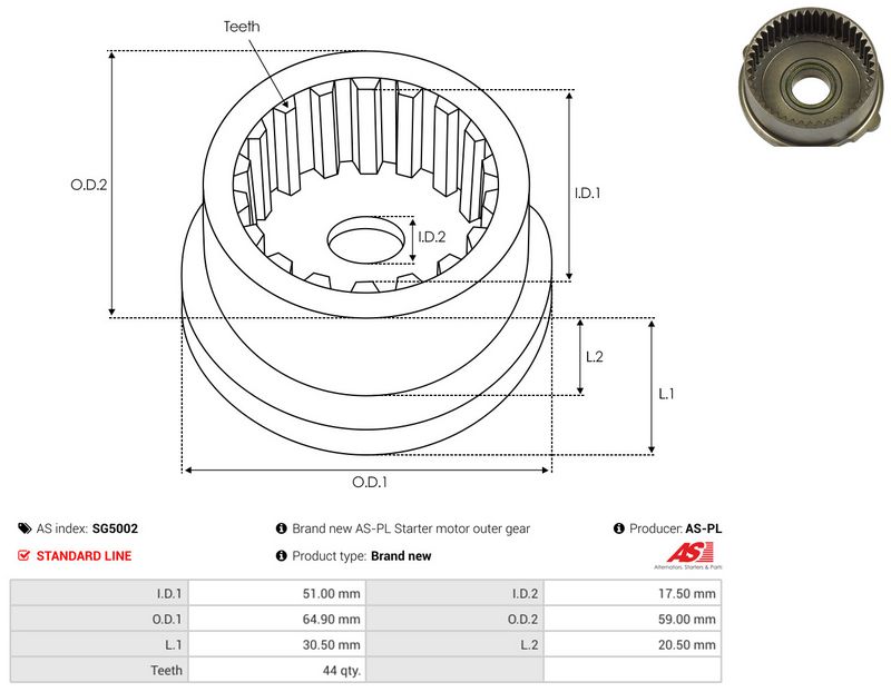 Remondikomplekt, Starter, AS-PL SG5002