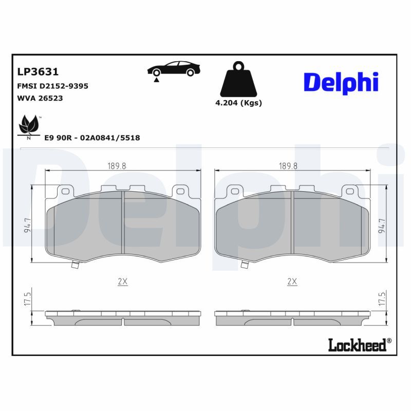 BREMSBELAGSATZ SCHEIBENBREMSE DELPHI LP3631
