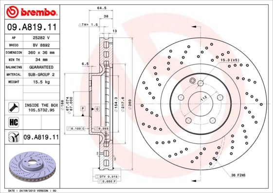 BREMBO Remschijf 09.A819.11