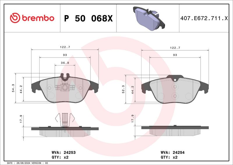 Piduriklotsi komplekt, ketaspidur, BREMBO P 50 068X