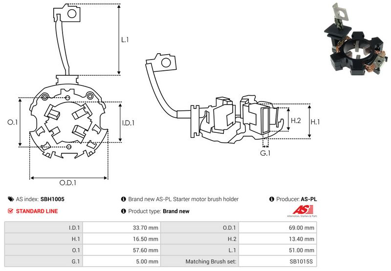Kinnitus, süsinikuharjad, AS-PL SBH1005