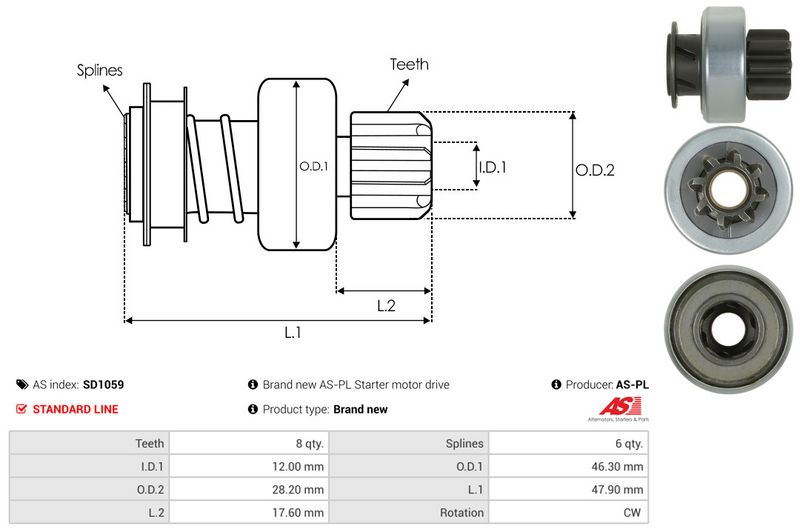 AS-PL SD1059 Freewheel Gear, starter