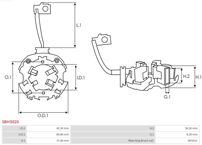 Кронштейн, вугільні щітки, Auto Starter SBH5020