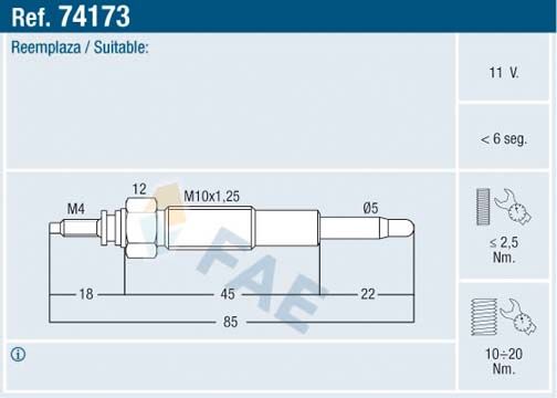 Свічка розжарювання, Fae 74173