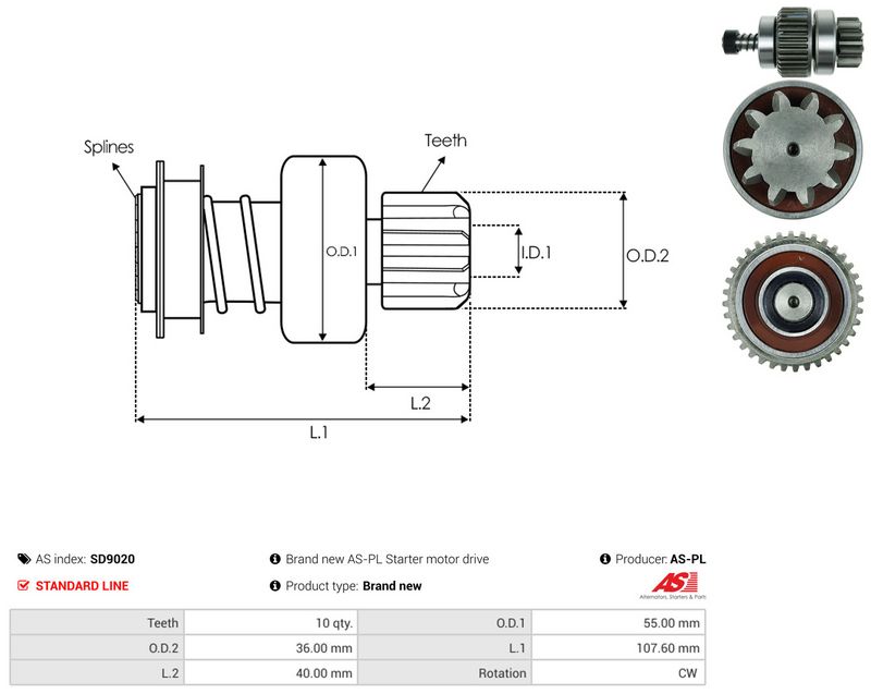 AS-PL SD9020 Freewheel Gear, starter