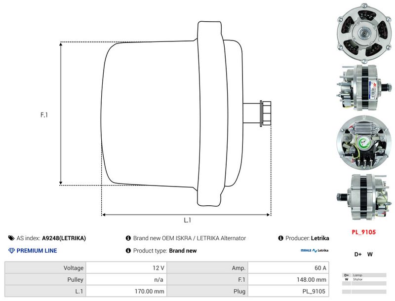 AS-PL A9248(LETRIKA) Alternator