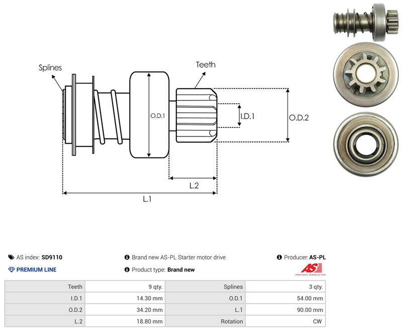 AS-PL SD9110 Freewheel Gear, starter