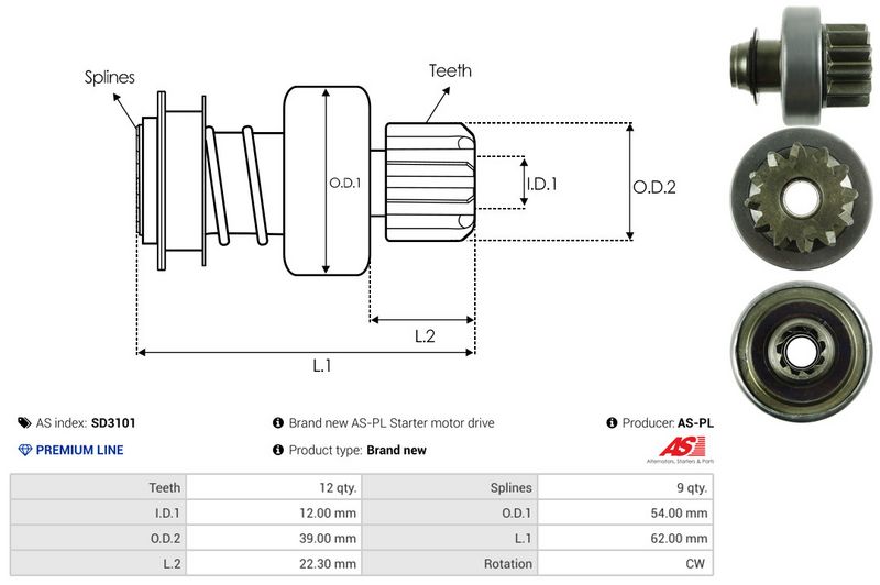AS-PL SD3101 Freewheel Gear, starter