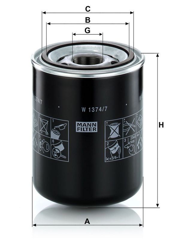 Oliefilter (geschroefd) past: CLAAS 220, 230, 240  MASSEY FERGUSON 8650, 8670, 8680, 8690, 8727, 8730, 8732, 8735, 8737  VALTRA S 230, S 232, S 233, S 240, S 260, S 262, S 263, S 274, S 280