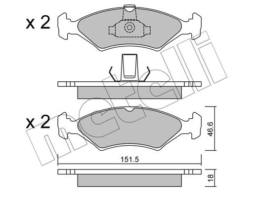 Комплект гальмівних накладок, дискове гальмо, Metelli 22-0093-0