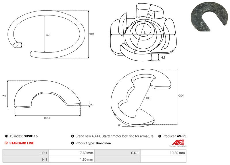 Remondikomplekt, Starter, AS-PL SRS0116