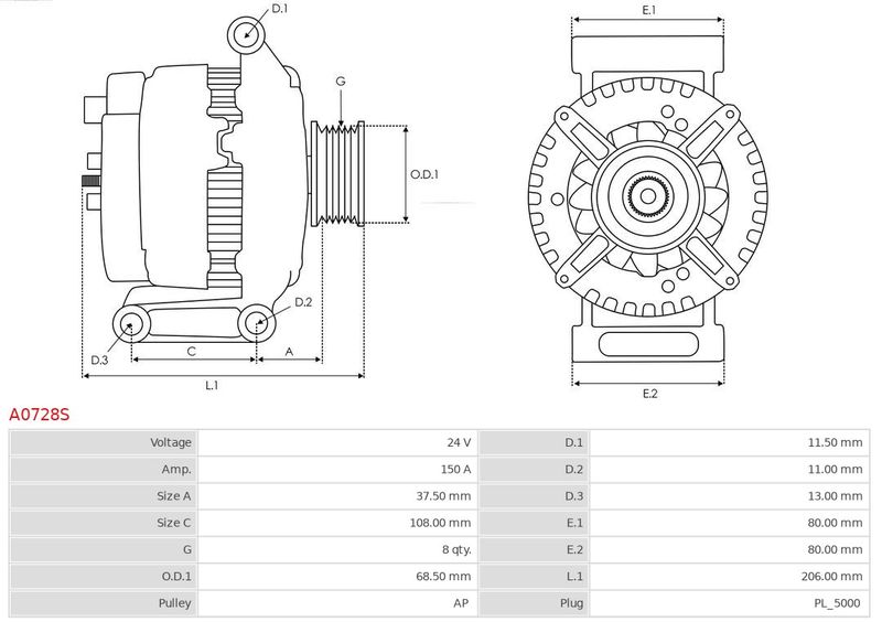 AS-PL A0728S Alternator