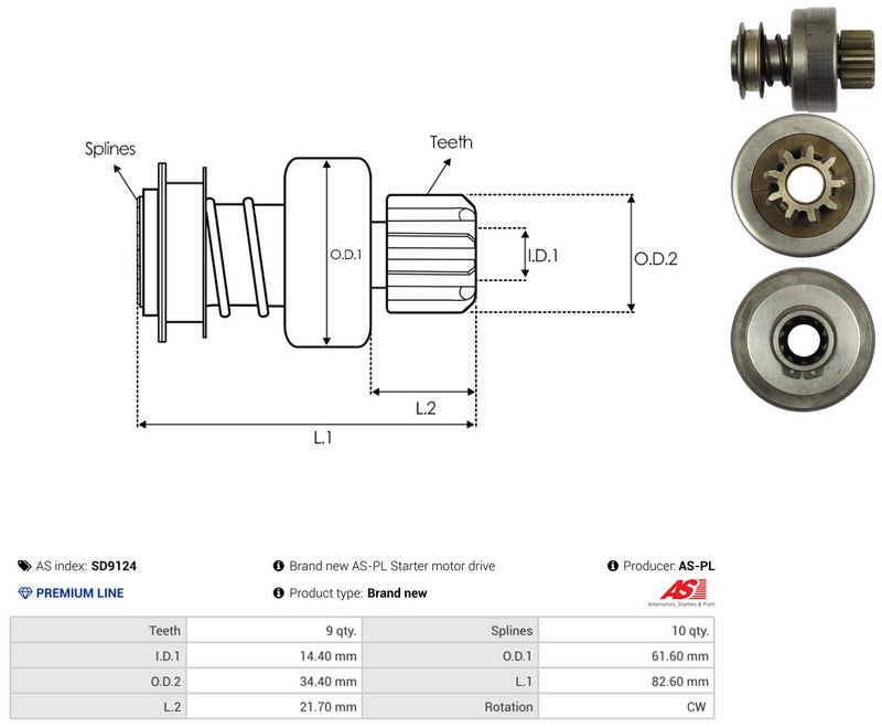 AS-PL SD9124 Freewheel Gear, starter