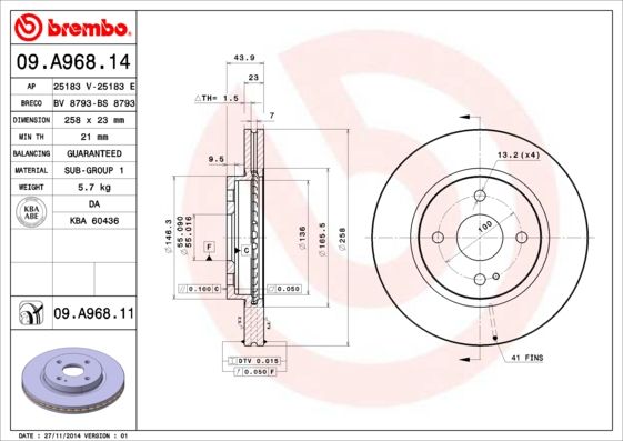 Гальмівний диск, Brembo 09.A968.14