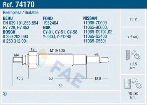 Свічка розжарювання, Fae 74170