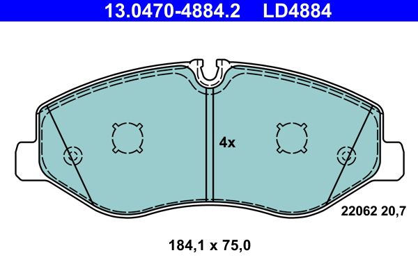 Комплект гальмівних накладок, дискове гальмо, Ate 13.0470-4884.2