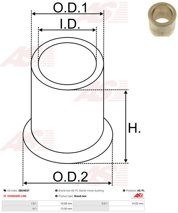 AS-PL SBU9037 Bush, starter shaft