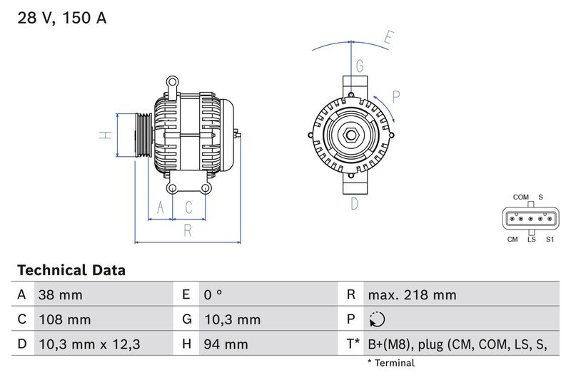 alternátor MB 28V/150A - řemenice 8 drážek 0986084280