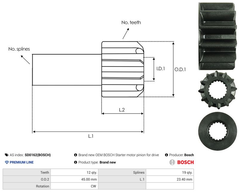 AS-PL SD0162(BOSCH) Freewheel Gear, starter