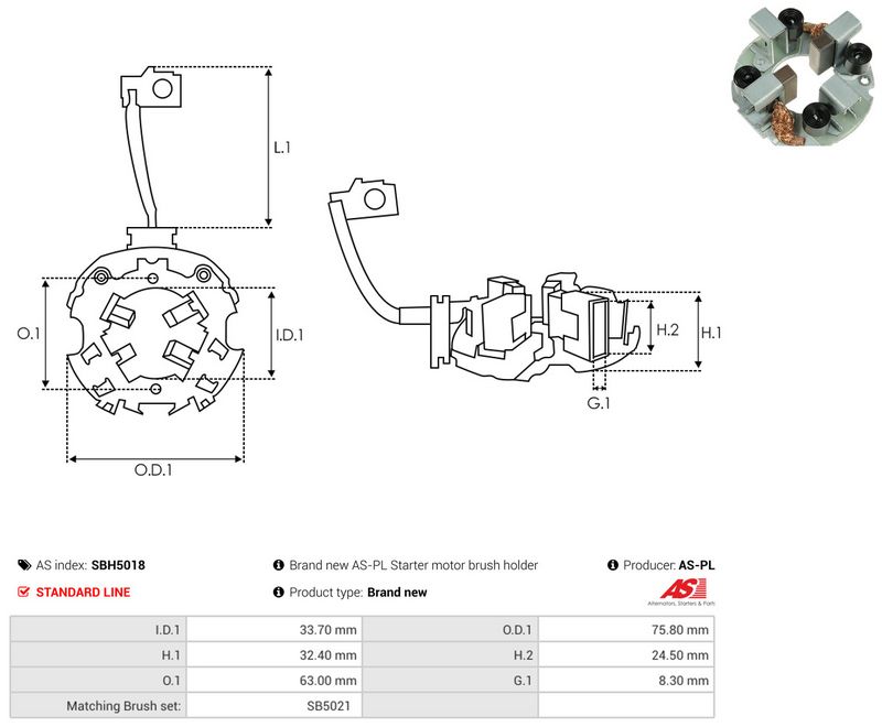 AS-PL SBH5018 Holder, carbon brushes