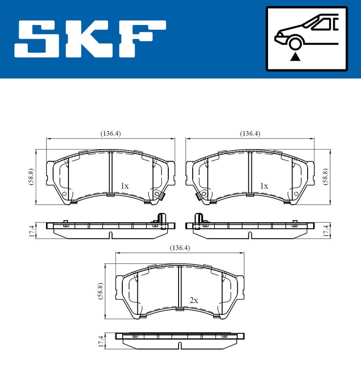 Комплект гальмівних накладок, дискове гальмо, Skf VKBP80410A